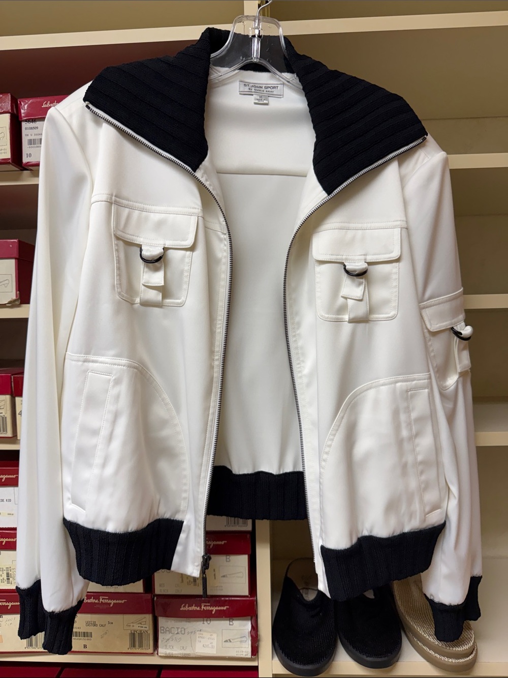 St. John Sport by Marie White and Black Collar Jacket